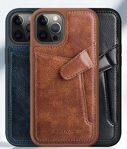 Nillkin Nillkin Aoge Leather Case elastyczne pancerne etui z prawdziwej skóry z kieszonką iPhone 12 mini czarny 4