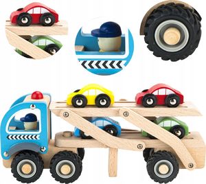 Ecotoys Drewniana zabawka ciężarówka laweta 4 resorki auta (1400) 1