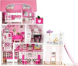 Ecotoys Drewniany domek dla lalek z windą xxl zjeżdżalnia (1358) 3