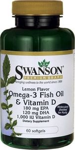 Swanson Swanson - Kwasy Omega-3 z Witaminą D, 60 kapsułek miękkich 1