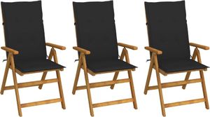 vidaXL VidaXL Składane krzesła ogrodowe z poduszkami, 3 szt., drewno akacjowe 1