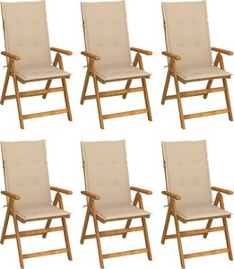 vidaXL VidaXL Składane krzesła ogrodowe z poduszkami, 6 szt., drewno akacjowe 1