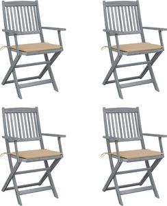 vidaXL Składane krzesła ogrodowe 4 szt. poduszki drewno akacjowe 1
