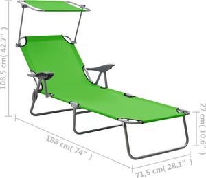 vidaXL VidaXL Leżak z daszkiem, stalowy, zielony 8