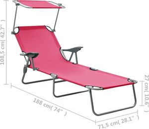 vidaXL VidaXL Leżak z daszkiem, stal, różowy 8