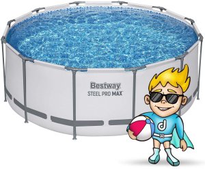 Bestway Basen stelażowy, okrągły, Steel Pro Max, 366x100cm, jasnoszary + akcesoria (56420) 2