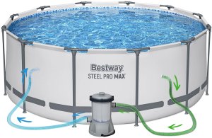 Bestway Basen stelażowy, okrągły, Steel Pro Max, 366x100cm, jasnoszary + akcesoria (56420) 4