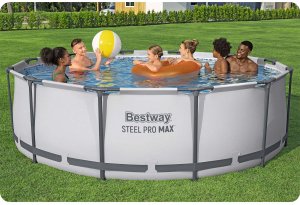 Bestway Basen stelażowy, okrągły, Steel Pro Max, 366x100cm, jasnoszary + akcesoria (56420) 5