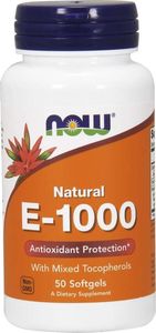 NOW Foods NOW Foods - Witamina E-1000, Naturalna, Mieszane Tokoferole, 50 kapsułek miękkich 1