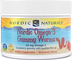 Nordic naturals Nordic Naturals - Omega-3 Gummy Worms, 63mg, Smak Truskawkowy, 30 żelek 1
