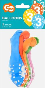 GoDan Balony z cyframi: 3, 12"/ 5 szt. Godan 2