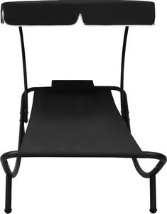 vidaXL Leżak ogrodowy z baldachimem i poduszką, czarny (313533) 2