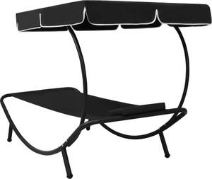 vidaXL Leżak ogrodowy z baldachimem i poduszką, czarny (313533) 4