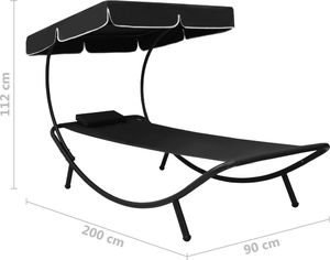 vidaXL Leżak ogrodowy z baldachimem i poduszką, czarny (313533) 7