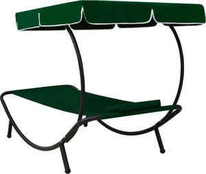 vidaXL Leżak ogrodowy z baldachimem i poduszką, zielony (313534) 4