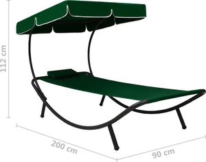 vidaXL Leżak ogrodowy z baldachimem i poduszką, zielony (313534) 7