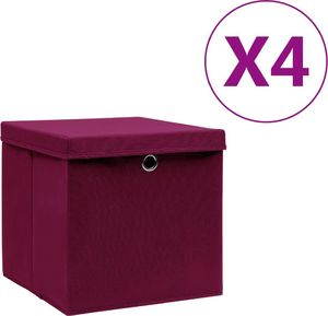 vidaXL Pudełka z pokrywami, 4 szt., 28x28x28 cm, ciemnoczerwone 1