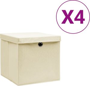 vidaXL Pudełka z pokrywami, 4 szt., 28x28x28 cm, kremowe 1