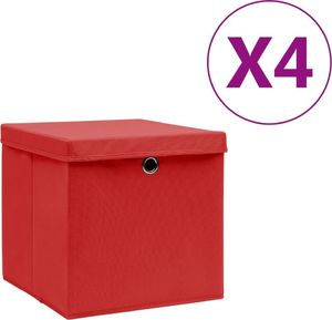 vidaXL Pudełka z pokrywami, 4 szt., 28x28x28 cm, czerwone 1