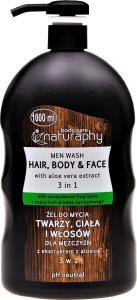 BluxCosmetics Żel do mycia twarzy, ciała i włosów dla mężczyzn z ekstraktem z aloesu 3w1 1L 1