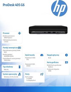 Komputer HP ProDesk 405 G6 AMD Ryzen 5 PRO 4650GE 8 GB 256 GB SSD 1 TB HDD Windows 10 Pro 4
