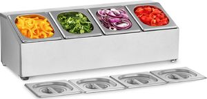 Royal Catering Ekspozytor stojak na pojemniki gastronomiczne 4 x GN1/6 + 4 x Pojemniki Ekspozytor stojak na pojemniki gastronomiczne 4 x GN1/6 + 4 x Pojemniki 3