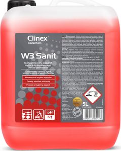 Clinex Płyn koncentrat do mycia glazury podłóg ścian w sanitariatach łazienkach CLINEX W3 Sanit 5L Płyn koncentrat do mycia glazury podłóg ścian w sanitariatach łazienkach CLINEX W3 Sanit 5L 1