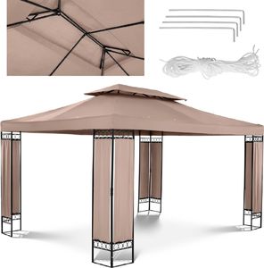 Uniprodo Pawilon ogrodowy namiot altana zadaszenie składane prostokątne 3 x 4 x 2.6 m beżowe Pawilon ogrodowy namiot altana zadaszenie składane prostokątne 3 x 4 x 2,6 m beżowe 1