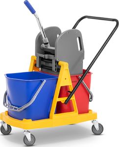 Ulsonix Wózek do sprzątania z uchwytem i prasą do mopa płaskiego dwa wiadra 2 x 20L Wózek do sprzątania z uchwytem i prasą do mopa płaskiego dwa wiadra 2 x 20L 2