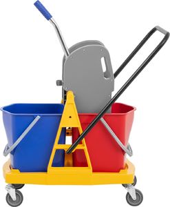 Ulsonix Wózek do sprzątania z uchwytem i prasą do mopa płaskiego dwa wiadra 2 x 20L Wózek do sprzątania z uchwytem i prasą do mopa płaskiego dwa wiadra 2 x 20L 7