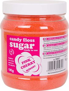 GSG24 Kolorowy cukier do waty cukrowej różowy o smaku wiśniowym 1kg Kolorowy cukier do waty cukrowej różowy o smaku wiśniowym 1kg 1
