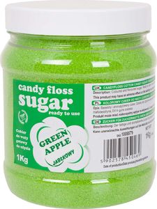 GSG24 Kolorowy cukier do waty cukrowej zielony o smaku jabłkowym 1kg Kolorowy cukier do waty cukrowej zielony o smaku jabłkowym 1kg 1