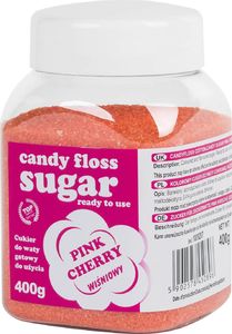 GSG24 Kolorowy cukier do waty cukrowej różowy o smaku wiśniowym 400g Kolorowy cukier do waty cukrowej różowy o smaku wiśniowym 400g 1