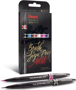 Artequipment PENTEL Pisaki pędzelkowe Brush Sign Pen Artist 6 kolorów uniw 1