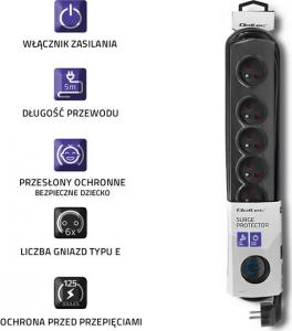 Listwa zasilająca Qoltec Swift przeciwprzepięciowa 6 gniazd 5 m czarna (50172) 4