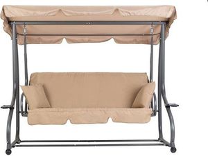 ModernHome Huśtawka ogrodowa rozkładana 2w1 z Parasolem Beżowa 3