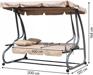 ModernHome Huśtawka ogrodowa rozkładana 2w1 z Parasolem Beżowa 6