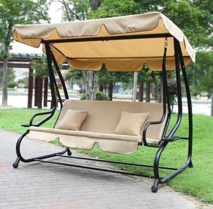 ModernHome Huśtawka ogrodowa rozkładana 2w1 z Parasolem Beżowa 7