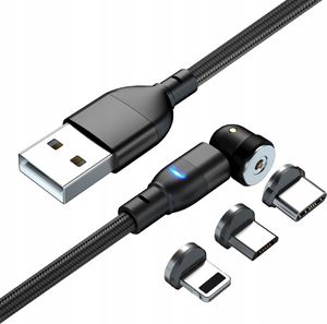 Kabel USB Wtyczka kątowa USB-A - USB-C, microUSB, Lightning 1 m Czarny (A04M03) 1