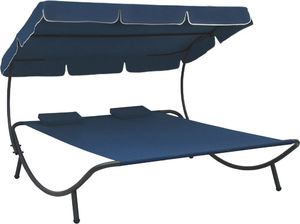 vidaXL Leżak ogrodowy z baldachimem i poduszkami, niebieski 1