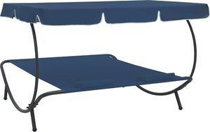 vidaXL Leżak ogrodowy z baldachimem i poduszkami, niebieski 4