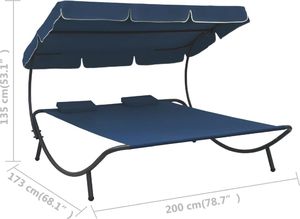 vidaXL Leżak ogrodowy z baldachimem i poduszkami, niebieski 7
