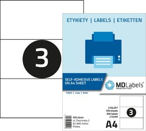 MD Labels Etykiety naklejki samoprzylepne 210x99mm na arkuszu A4 100 ark 1