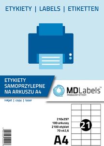 MD Labels Etykiety naklejki samoprzylepne 70x42,6mm na arkuszu A4 100 ark 4