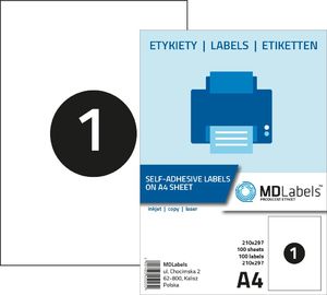 MD Labels Papier samoprzylepne 210x297mm 100ark A4 mat 1
