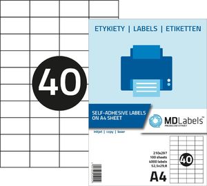 MD Labels Etykiety naklejki samoprzylepne 52,5x29,8mm na arkuszu A4 100 ark 1