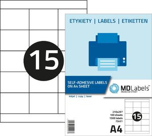 MD Labels Etykiety naklejki samoprzylepne 70x51mm na arkuszu A4 100 ark 1