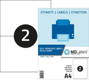 MD Labels Etykiety naklejki samoprzylepne 210x148mm na arkuszu A4 100 ark 1