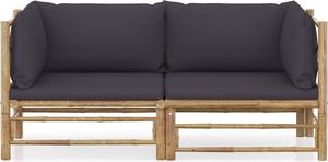 vidaXL 2-cz. zestaw mebli do ogrodu, ciemnoszare poduszki, bambus 2