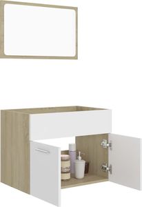 vidaXL 2-częściowy zestaw mebli łazienkowych, biel i dąb sonoma, płyta 4